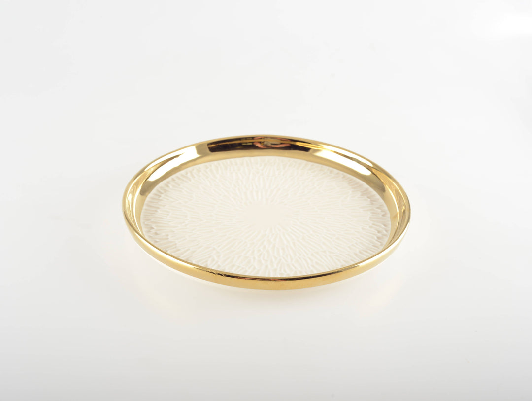 Dessertteller mit Goldrand – Set aus 4 in Blau & Creme