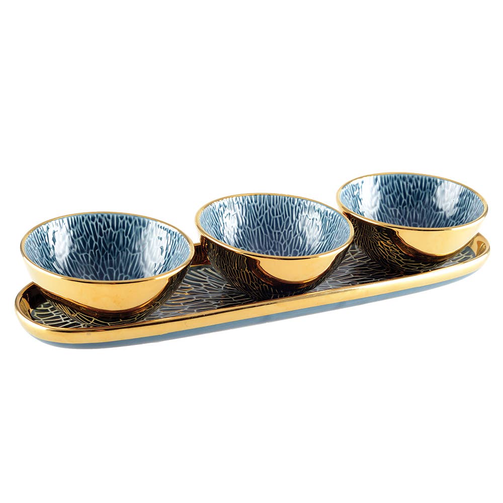 Aperitif-Schälchen-Set auf Gold & Blauem Tablett