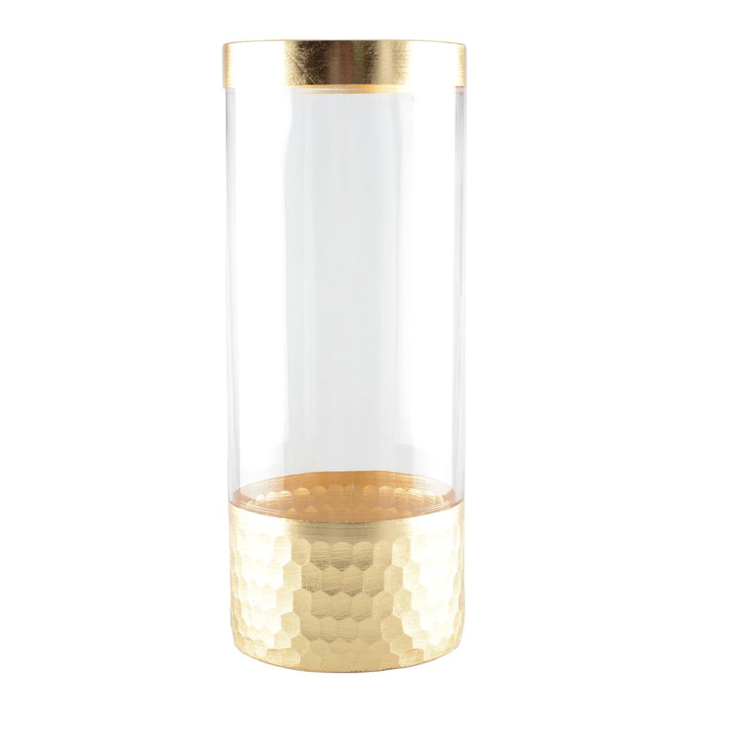 Transparente Vase mit goldenen Details 30cm