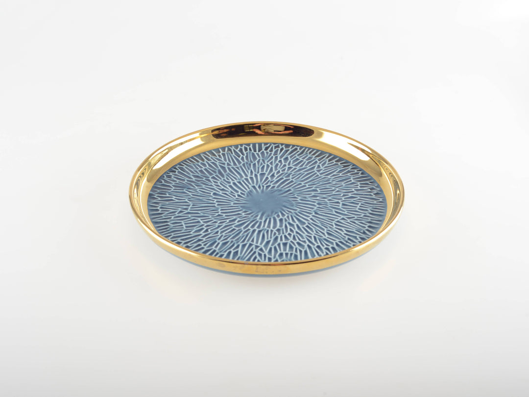 Dessertteller mit Goldrand – Set aus 4 in Blau & Creme