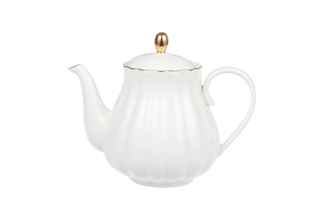 Royal Rose Teekanne weiß mit Goldrand aus Bone China
