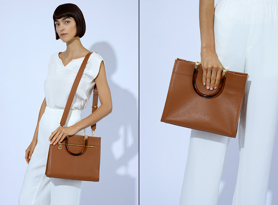 DeZANO - Savona Shopper Handtasche mit Gold Details